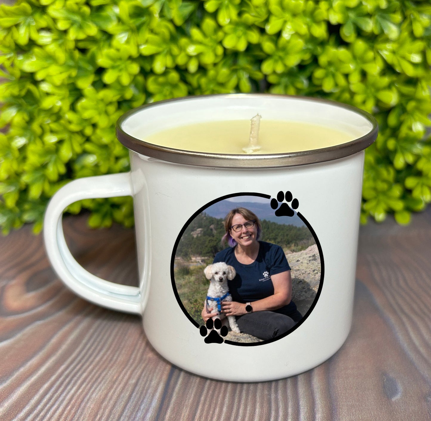 Enamel Mug Candle -  Your Own Photo/Image (Silver Paw Studio)